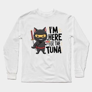 One design features a sneaky ninja cat with a katana in one hand and a can of tuna in the other. (7) Long Sleeve T-Shirt